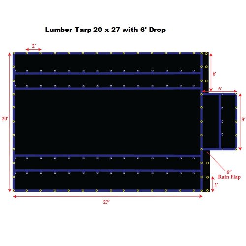 20 x 27 - Heavy Duty (18oz)  Truck Tarp, Lumber Tarp - 6' Drop 
