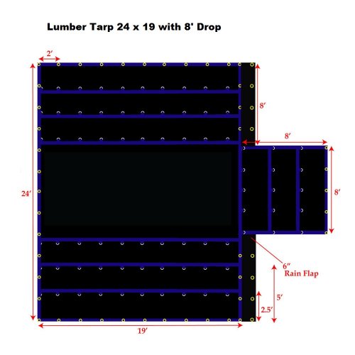 Black 24 x 19 - Light Weight (15oz)  Truck Tarp, Lumber Tarp - 8' Drop 