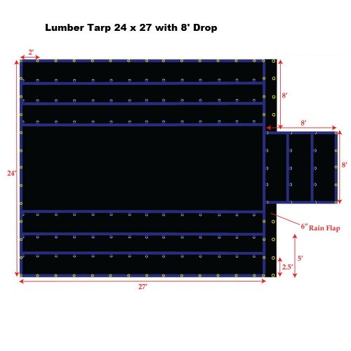 24 x 27 - Heavy Duty (18oz)  Truck Tarp, Lumber Tarp - 8' Drop 